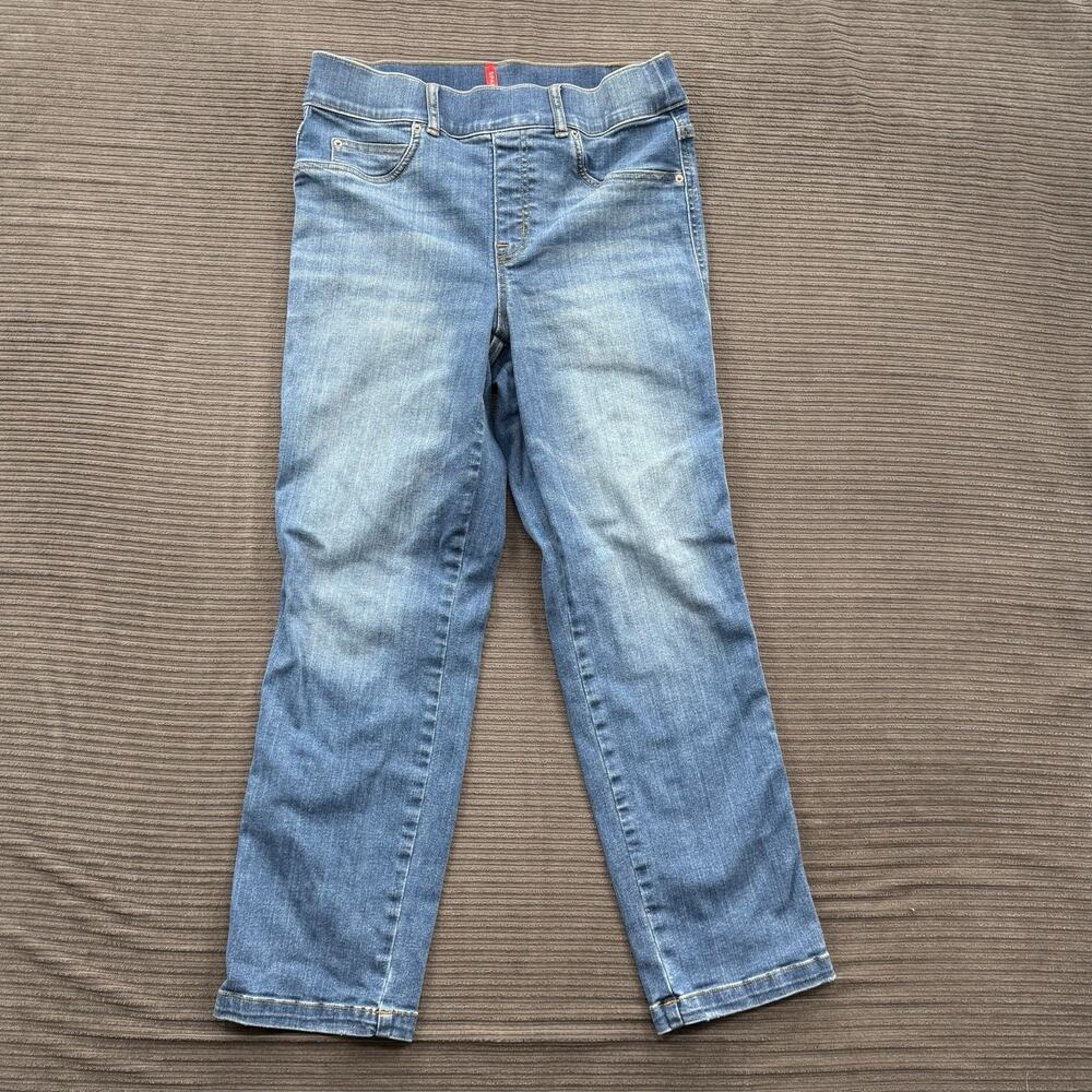 Spanx Pull On Pants Women Medium Blue Cotton Deinm Stretch Comfort Casual.